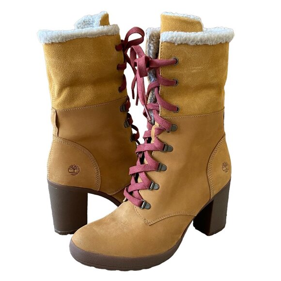 Timberland Shoes - Timberland Camdale Wheat Yellow Fleece Collared Nubuck Leather Boots